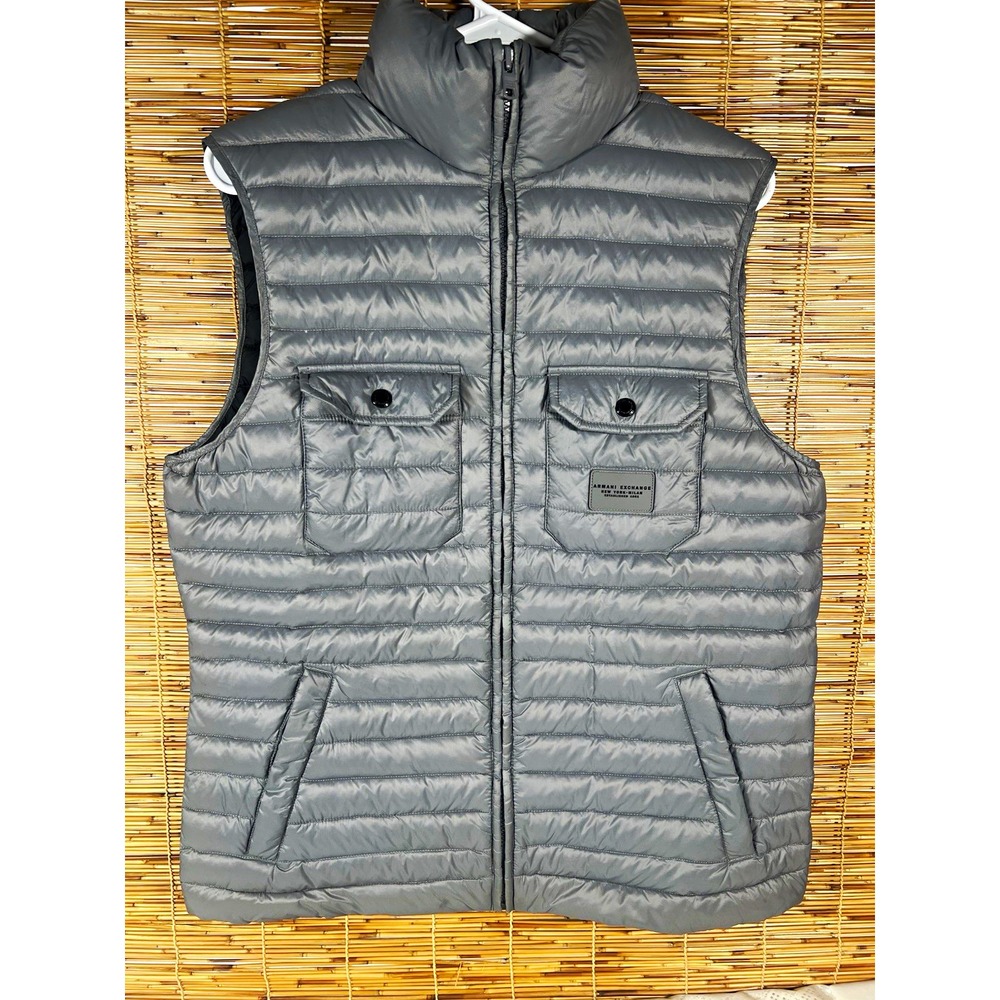 Armani Exchange Men's Gray Quilted Zip Puffer Vest Lightweight Down Size M